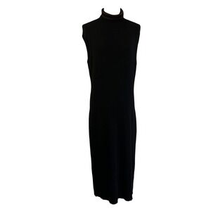 Finity Black Rayon Knit Sleeveless Bodycon Turtleneck Maxi Column Dress Medium